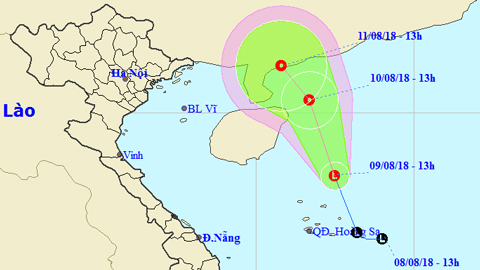 Vị trí và hướng di chuyển của áp thấp. Ảnh: TTKTTVTW