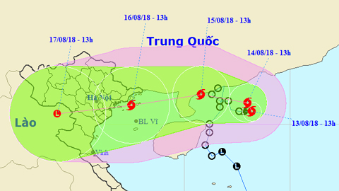 Vị trí và hướng di chuyển của cơn bão số 4. Ảnh: TTKTTVTW