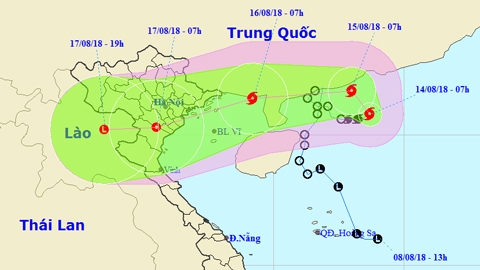 Vị trí và hướng di chuyển của cơn bão số 4. Ảnh: TTKTTVTW