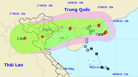 Vị trí và hướng di chuyển của cơn bão số 4. Ảnh: TTKTTVTW