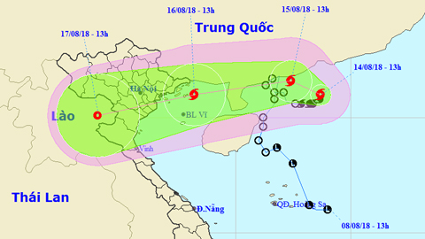 Vị trí và hướng di chuyển của cơn bão số 4. Ảnh: TTKTTVTW