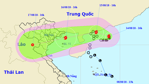 Vị trí và hướng di chuyển của cơn bão số 4. Ảnh: TTKTTVTW