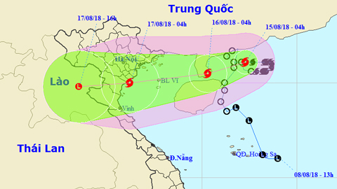 Vị trí và hướng di chuyển của cơn bão số 4. Ảnh: TTKTTVTW