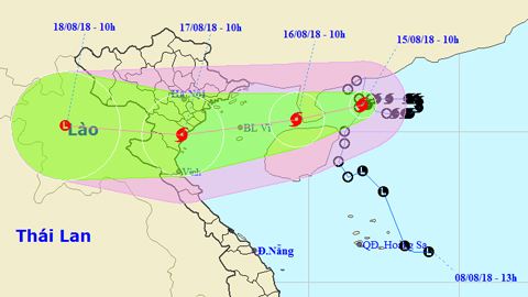 Vị trí và hướng di chuyển của cơn bão số 4. Ảnh: TTKTTVTW