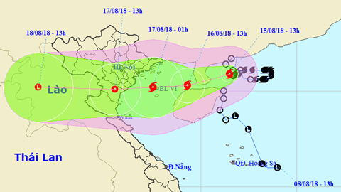 Vị trí và hướng di chuyển của cơn bão số 4. Ảnh: TTKTTVTW