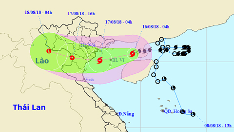Vị trí và hướng di chuyển của cơn bão số 4. Ảnh: TTKTTVTW