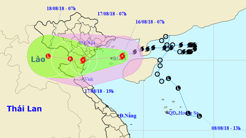 Vị trí và hướng di chuyển của cơn bão số 4. Ảnh: TTKTTVTW