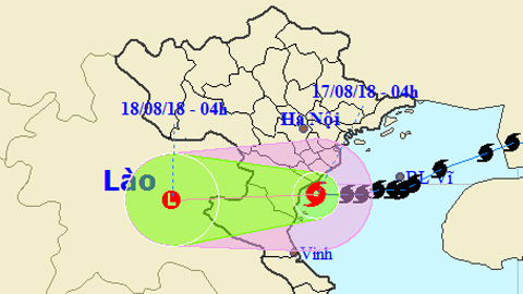 Vị trí và hướng di chuyển của cơn bão số 4. Ảnh: TTKTTVTW