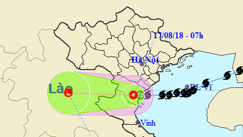 Vị trí và hướng di chuyển của áp thấp nhiệt đới. Ảnh: TTKTTVTW