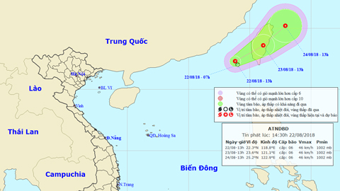 Vị trí và hướng di chuyển của áp thấp nhiệt đới. Ảnh: TTKTTVTW