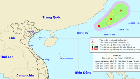 Vị trí và hướng di chuyển của áp thấp nhiệt đới. Ảnh: TTKTTVTW