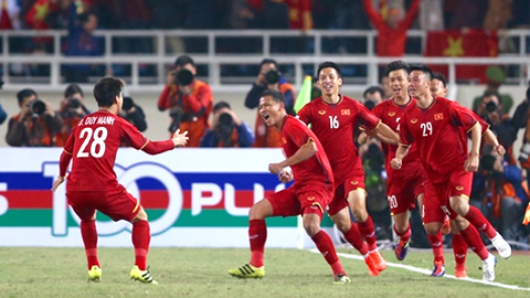 Niềm vui chiến thắng của các cầu thủ Việt Nam trong trận chung kết lượt về AFF Suzuki Cup 2018