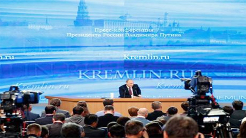 Tổng thống Nga chủ trì cuộc họp báo hằng năm. Ảnh Russian Reality