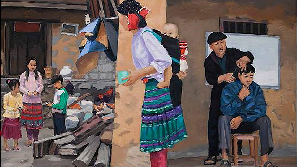 Tác phẩm “Ngày thường” của họa sĩ Phạm Luận trưng bày tại triển lãm.