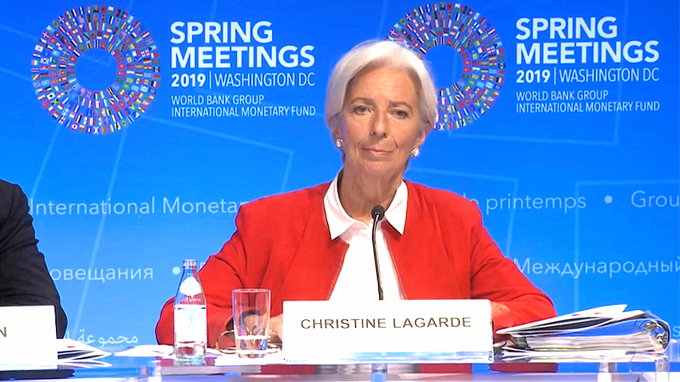 Tổng Giám đốc Quỹ Tiền tệ quốc tế (IMF) Christine Lagarde tại cuộc họp báo bên lề Hội nghị mùa Xuân. Ảnh: Internet