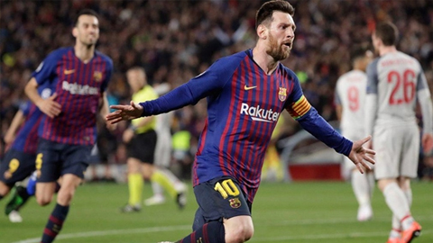 Messi ăn mừng bàn thắng vào lưới Liverpool. Ảnh: Sportnet.