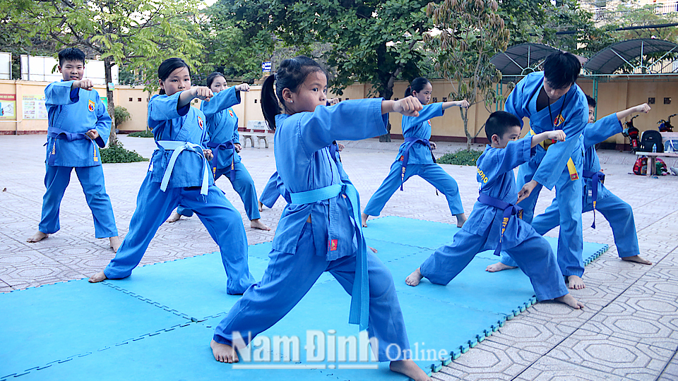 Một lớp học vovinam tại Trường Tiểu học Lê Quý Đôn (Thành Phố Nam Định).