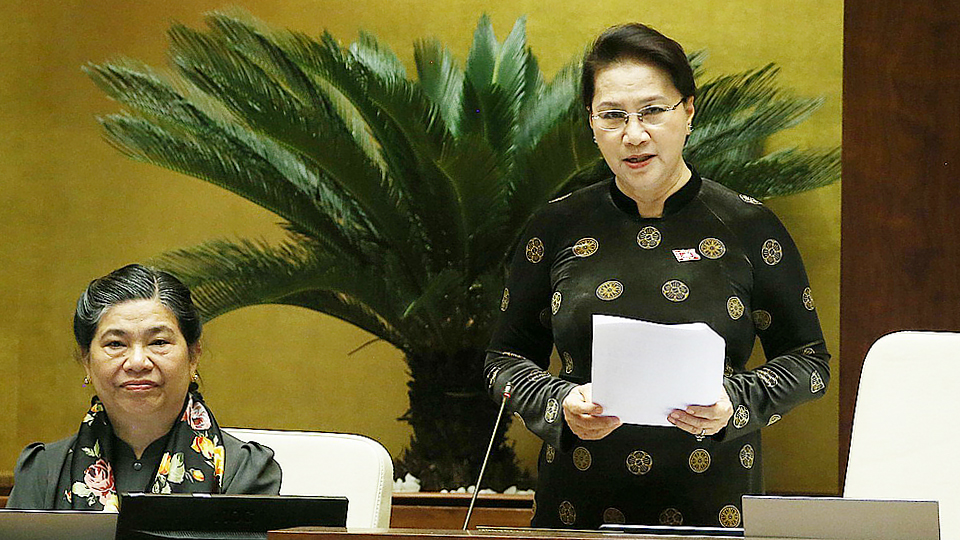 Chủ tịch Quốc hội Nguyễn Thị Kim Ngân phát biểu kết thúc phiên chất vấn và trả lời chất vấn. Ảnh: Dương Giang - TTXVN