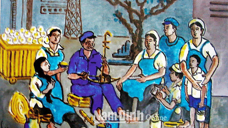 Bức tranh “Giờ giải lao của công nhân dệt” của họa sĩ Hồ Y.