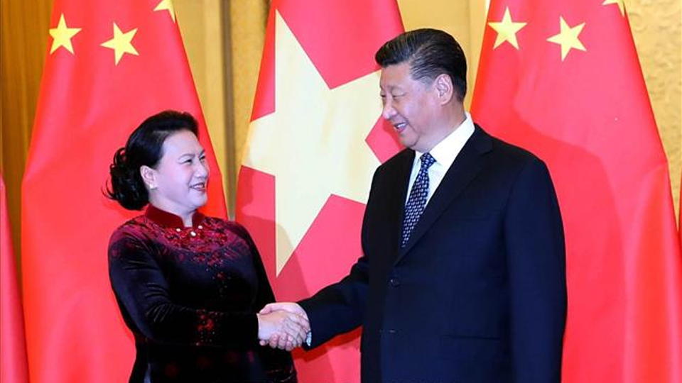 Chủ tịch Quốc hội Nguyễn Thị Kim Ngân hội kiến Tổng Bí thư, Chủ tịch Trung Quốc Tập Cận Bình. Ảnh: TTXVN 