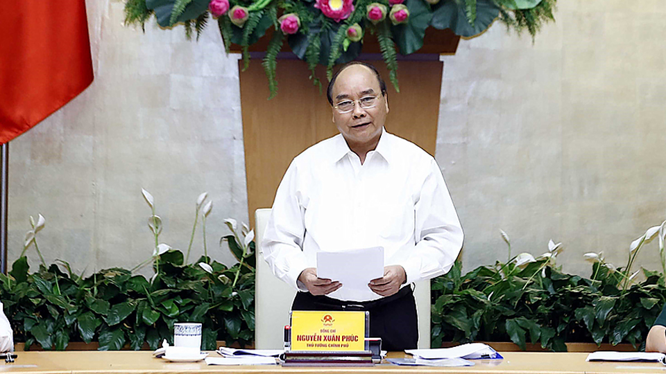 Thủ tướng Nguyễn Xuân Phúc phát biểu tại hội nghị. Ảnh: Thống Nhất - TTXVN