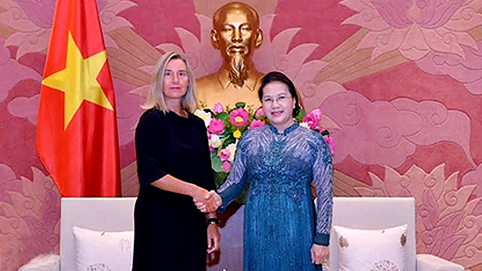 Chủ tịch Quốc hội Nguyễn Thị Kim Ngân tiếp bà Federica Mogherini, Phó Chủ tịch Ủy ban châu Âu. Ảnh: Văn Điệp - TTXVN