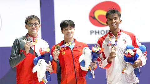 Trần Hưng Nguyên (giữa) khởi đầu SEA Games 2019 thật ấn tượng với tấm HCV 200m hỗn hợp.