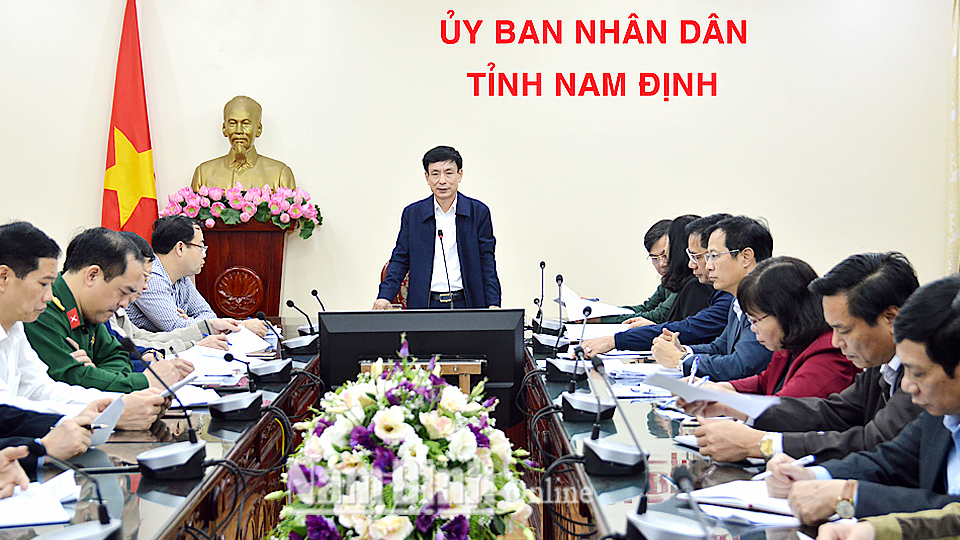 Đồng chí Phạm Đình Nghị, Phó Bí thư Tỉnh ủy, Chủ tịch UBND tỉnh phát biểu chỉ đạo tại cuộc họp.