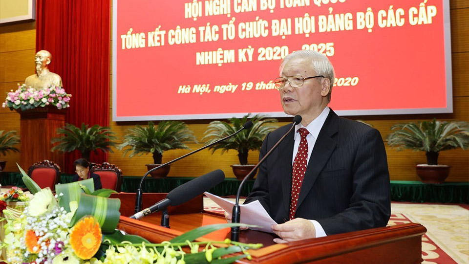Tổng Bí thư, Chủ tịch nước Nguyễn Phú Trọng phát biểu kết luận hội nghị.  Ảnh: Trí Dũng - TTXVN