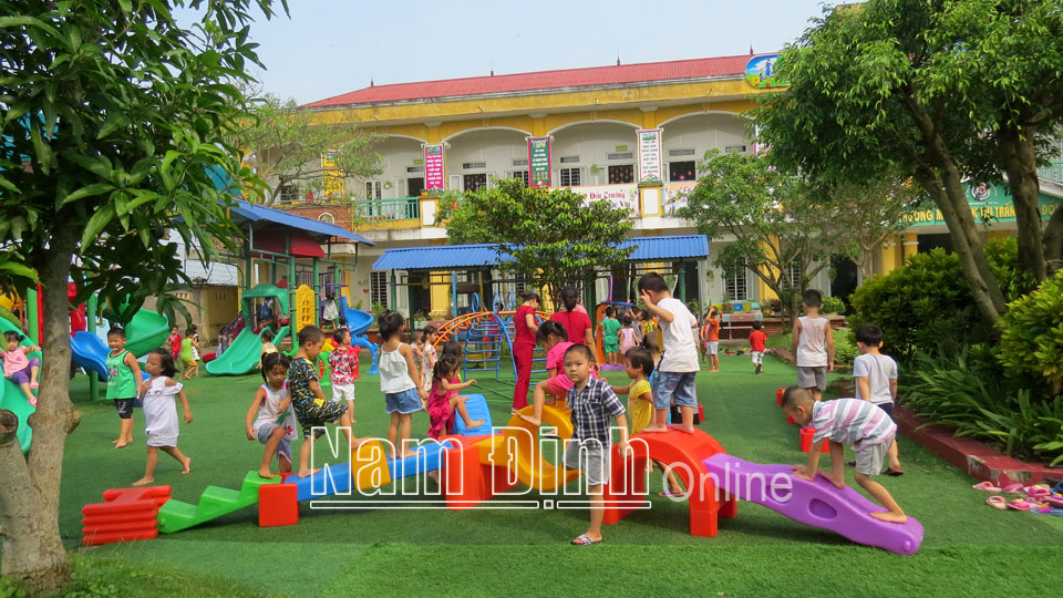 Trường Mầm non thị trấn Ngô Đồng (Giao Thủy) đạt chuẩn xanh - sạch - đẹp - an toàn.