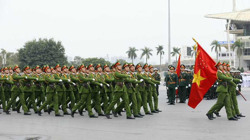 Lực lượng Công an tại lễ xuất quân.  Ảnh: Doãn Tấn/TTXVN