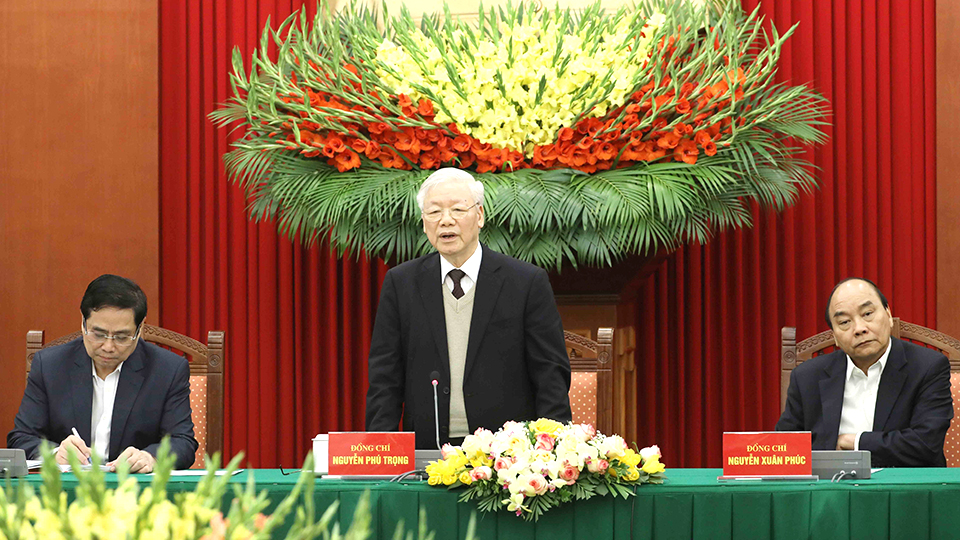 Tổng Bí thư, Chủ tịch nước Nguyễn Phú Trọng phát biểu tại buổi gặp mặt.  Ảnh: Phương Hoa - TTXVN