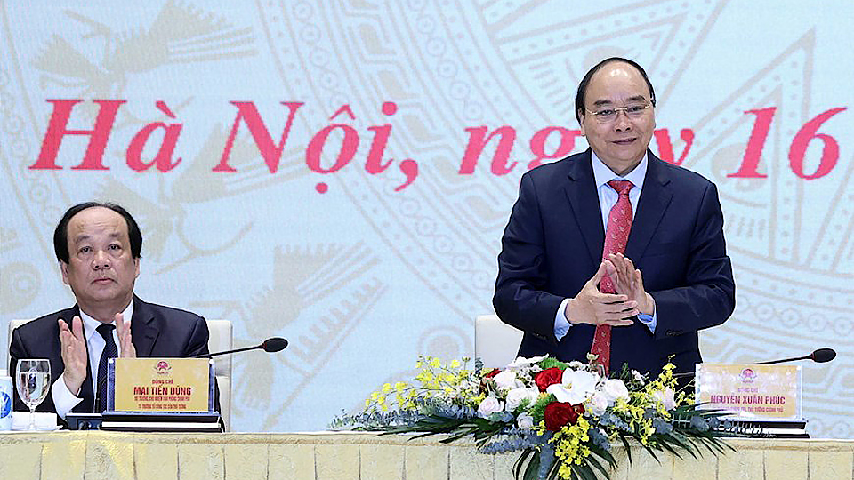 Thủ tướng Nguyễn Xuân Phúc chủ trì hội nghị trực tuyến tổng kết 5 năm hoạt động Tổ công tác của Thủ tướng Chính phủ. Ảnh: Thống Nhất/TTXVN