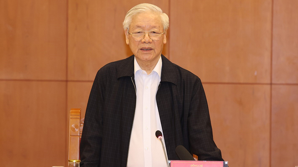 Tổng Bí thư, Chủ tịch nước Nguyễn Phú Trọng phát biểu kết luận cuộc họp.  Ảnh: Trí Dũng - TTXVN
