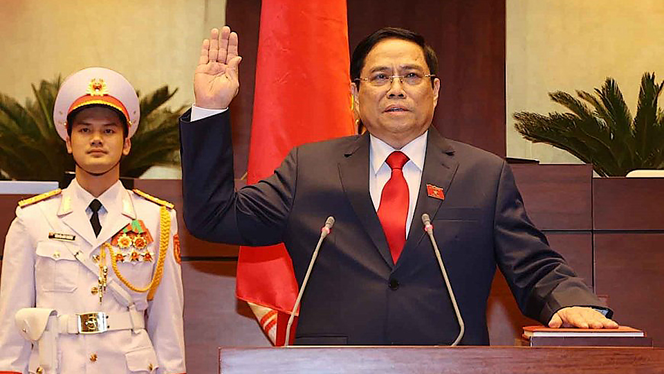 Thủ tướng Phạm Minh Chính tuyên thệ nhậm chức trước Quốc hội, đồng bào và cử tri cả nước. Ảnh: Thống Nhất/TTXVN