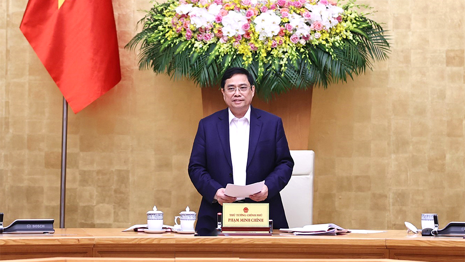 Thủ tướng Phạm Minh Chính phát biểu kết luận cuộc họp.  Ảnh: Dương Giang - TTXVN