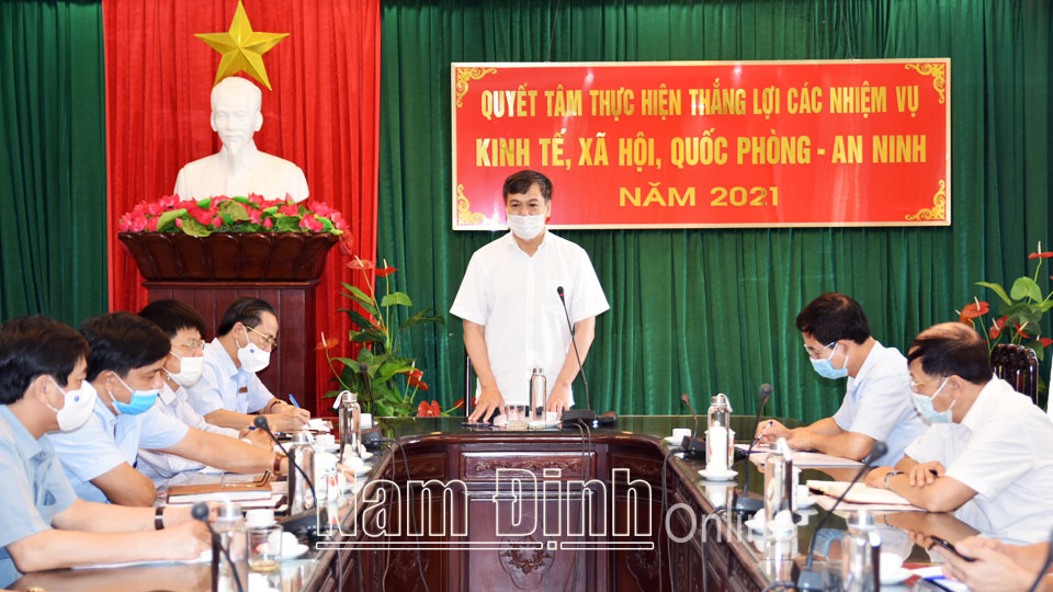 Đồng chí Trần Lê Đoài, TUV, Phó Chủ tịch UBND tỉnh, Phó trưởng Ban chỉ đạo phòng  chống COVID-19 tỉnh phát biểu chỉ đạo buổi làm việc.