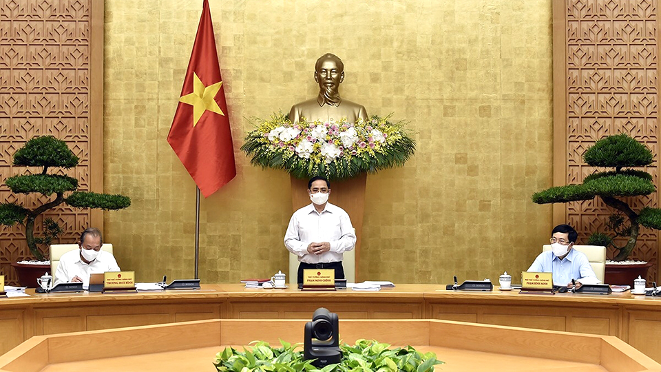 Thủ tướng Chính phủ Phạm Minh Chính tại cuộc họp.  Ảnh: VOV