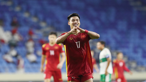 Văn Thanh ăn mừng bàn thắng ấn định tỷ số 4-0 cho đội tuyển Việt Nam trước Indonesia. 