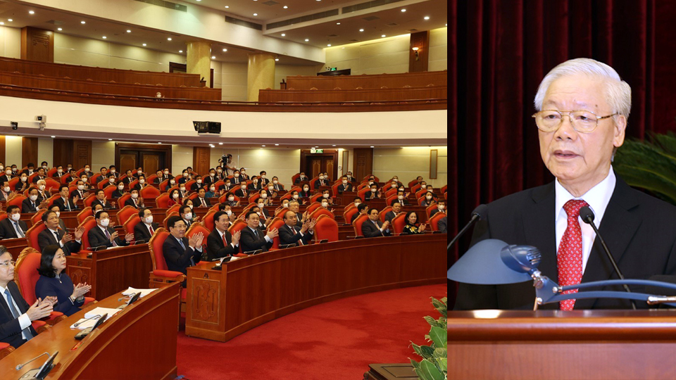 Tổng Bí thư Nguyễn Phú Trọng phát biểu bế mạc hội nghị.  Ảnh: TTXVN
