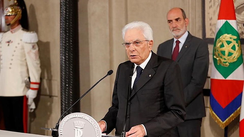 Tổng thống Sergio Mattarella phát biểu ý kiến tại Phủ Tổng thống ở in Rome, Italia, tháng 8/2019. (Ảnh: Reuters)