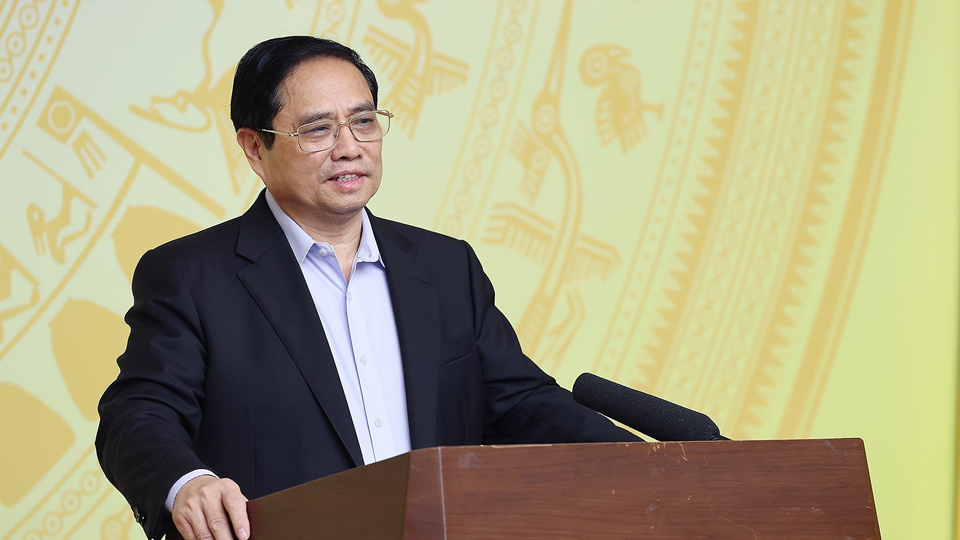 Thủ tướng Chính phủ Phạm Minh Chính phát biểu tại phiên họp lần thứ 14 Ban Chỉ đạo quốc gia phòng, chống dịch COVID-19.  Ảnh: Dương Giang - TTXVN