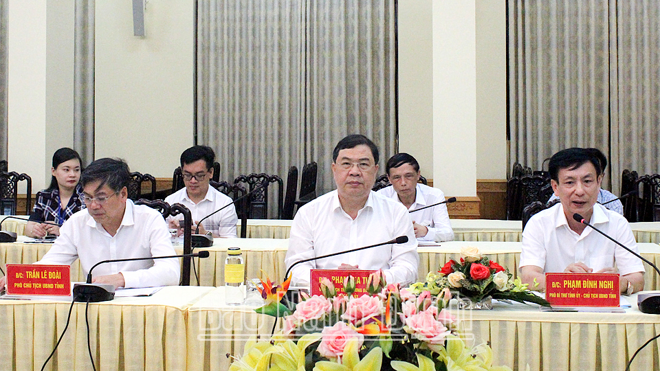 Đồng chí Phạm Đình Nghị, Phó Bí thư Tỉnh ủy, Chủ tịch UBND tỉnh phát biểu tại buổi làm việc
