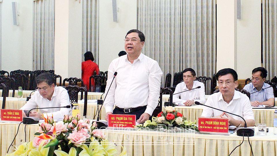 Đồngchí Bí thư Tỉnh ủy Phạm Gia Túc phát biểu tại buổi tiếp.
