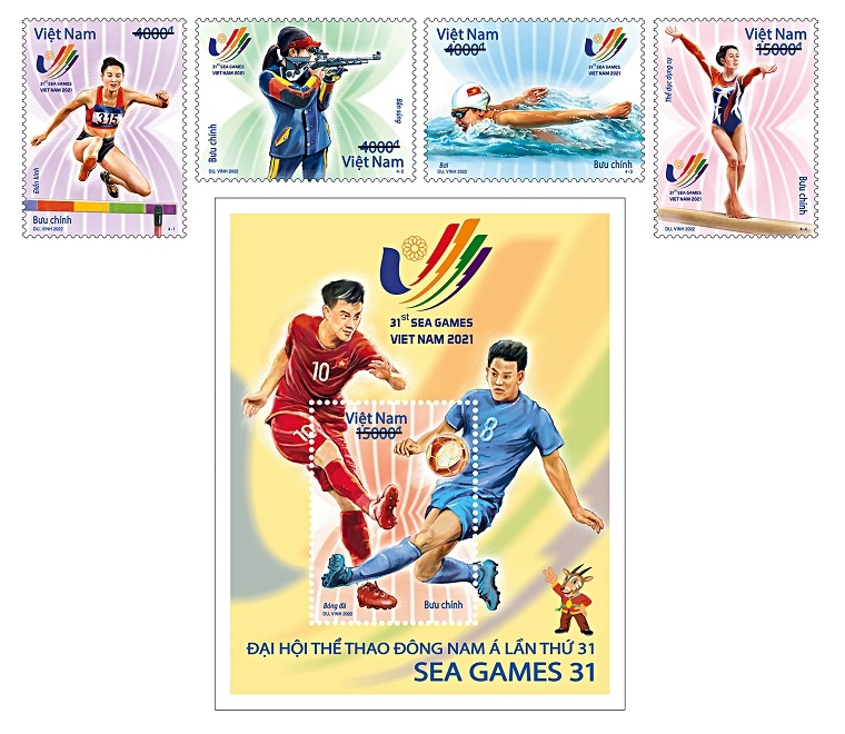 Hình ảnh bộ tem chào mừng Đại hội Thể thao Đông Nam Á lần thứ 31 năm 2022.