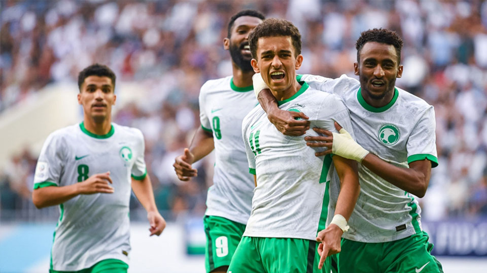 Các cầu thủ Saudi Arabia ăn mừng bàn mở tỷ số phút 48 của Ahmed. (Ảnh: AFC)