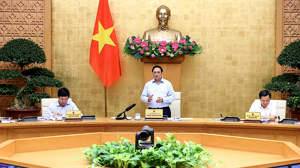 Thủ tướng Chính phủ Phạm Minh Chính chủ trì hội nghị.  Ảnh: Dương Giang/TTXVN