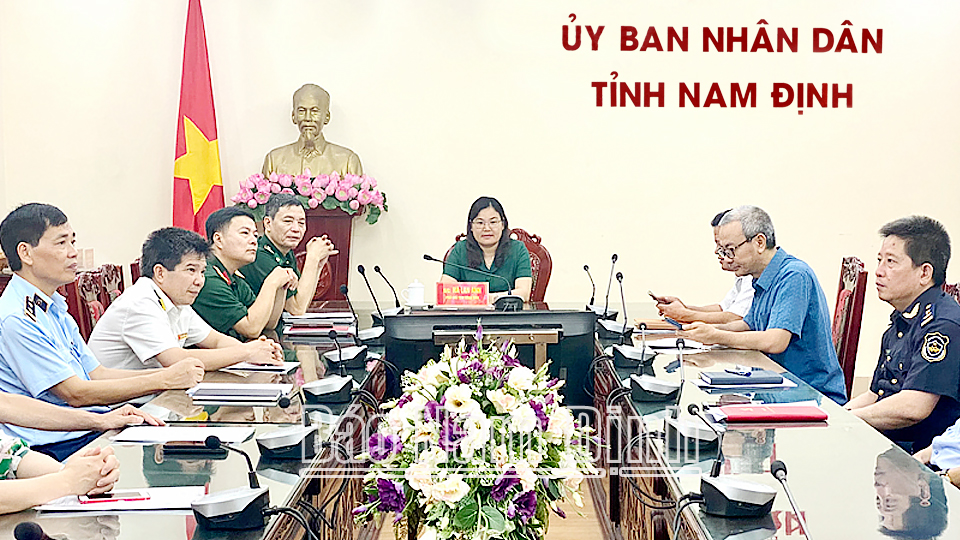Đồng chí Hà Lan Anh, TUV, Phó Chủ tịch UBND tỉnh dự hội nghị tại điểm cầu tỉnh Nam Định